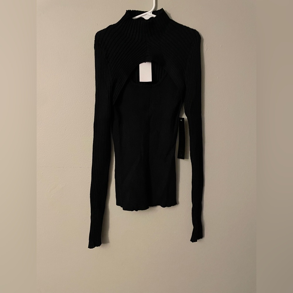 Almost Famous Black Ribbed Cutout Top